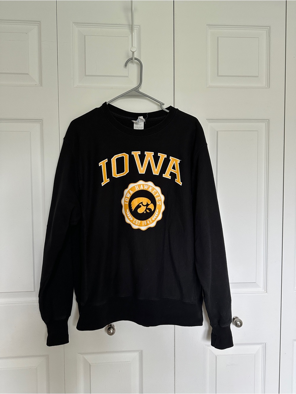 Champion Black Crewneck with Gold Iowa Logo